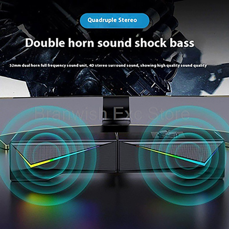 Rgb Computer Soundbar For Pc - 2x2.5W ลำโพงคอมพิวเตอร์ RGB ไลท์ เกมมิ่ง ซาวด์บาร์