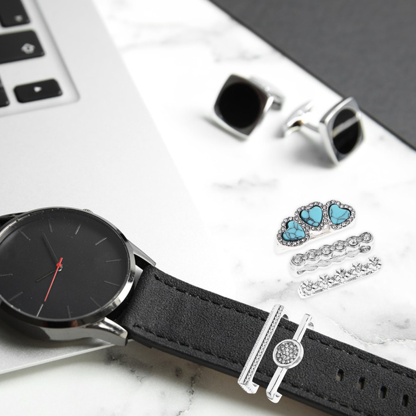 Smartwatches - ชุดตกแต่งสายนาฬิกาอัจฉริยะ 5 ชิ้น วัสดุอัลลอยด์คุณภาพสูง ไม่ซีดจาง ทนต่อการเสียรูป