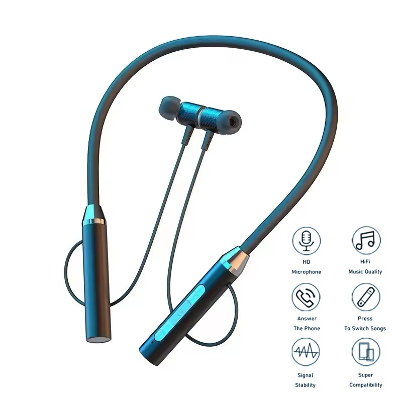 Magnetic Neckband Sports Earphones - หูฟังไร้สายบลูทูธหูฟังแบบคล้องคอสำหรับเล่นเกมสเตอริโอกีฬาชุดหูฟังกันน้ำหูฟังแม่เหล็กสำหรับไอโฟน หัวเว่ย วีโว่