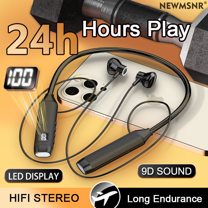 Magnetic Neckband Sports Earphones - TWS จอแสดงผล LED ซุปเปอร์พาวเวอร์หูฟังไร้สายบลูทูธหูฟังแบบคล้องคอหูฟังแม่เหล็กชุดหูฟังกีฬาสเตอริโอพร้อมไมโครโฟน HD