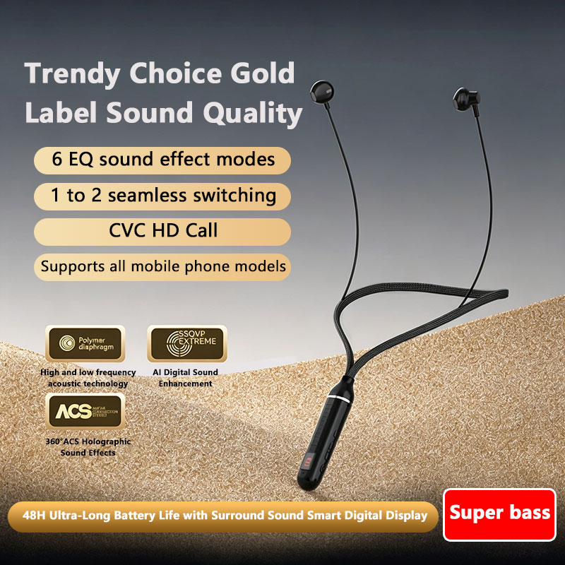 Magnetic Neckband Sports Earphones - ﻿ หูฟังบลูทูธไร้สายแบบคล้องคอ หูฟังสำหรับเล่นเกม จอแสดงผล LED สเตอริโอ