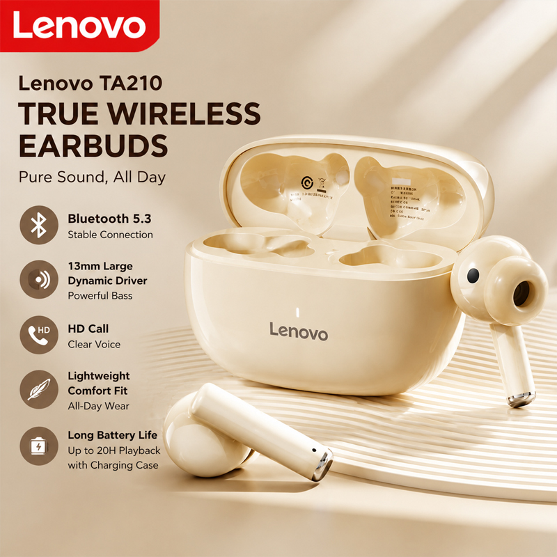 Anc Wireless Over Ear Headphones - หูฟังบลูทูธไร้สาย Lenovo TA210 พร้อมไมโครโฟนในตัว พอร์ตชาร์จ ป้องกันเสียงรบกวน