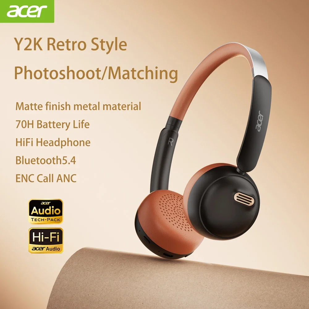 Anc Wireless Over Ear Headphones - เอเซอร์ OHW111 หูฟังบลูทูธ INS สไตล์ย้อนยุคแบบครอบหูหูฟังไร้สายบลูทูธ 5.4