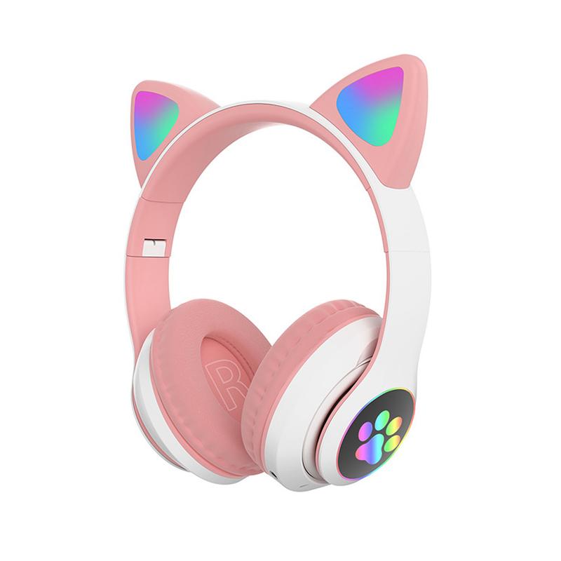 Cat Ear Bluetooth Headset Led - หูฟังบลูทูธไร้สายรูปหูแมวน่ารัก พร้อมไฟ LED กระพริบ สีชมพู สำหรับเล่นเกม