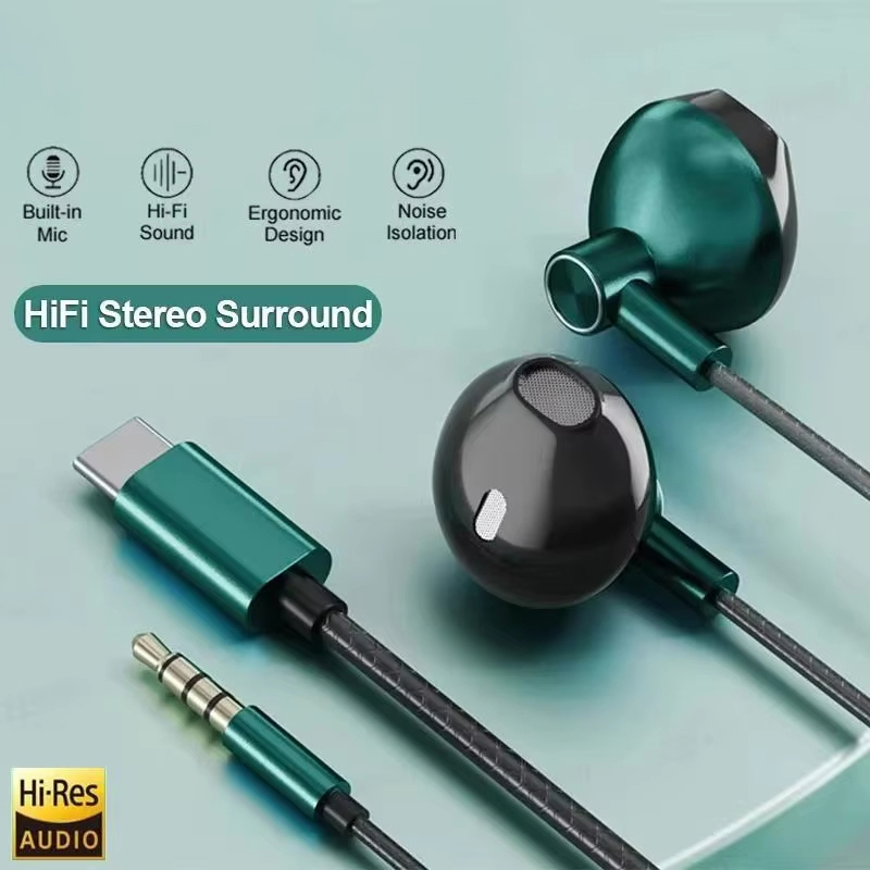 Type C Wired Earphones With Mic - หูฟังแบบมีสาย Type C 3.5 มม. เสียงสเตอริโอ
