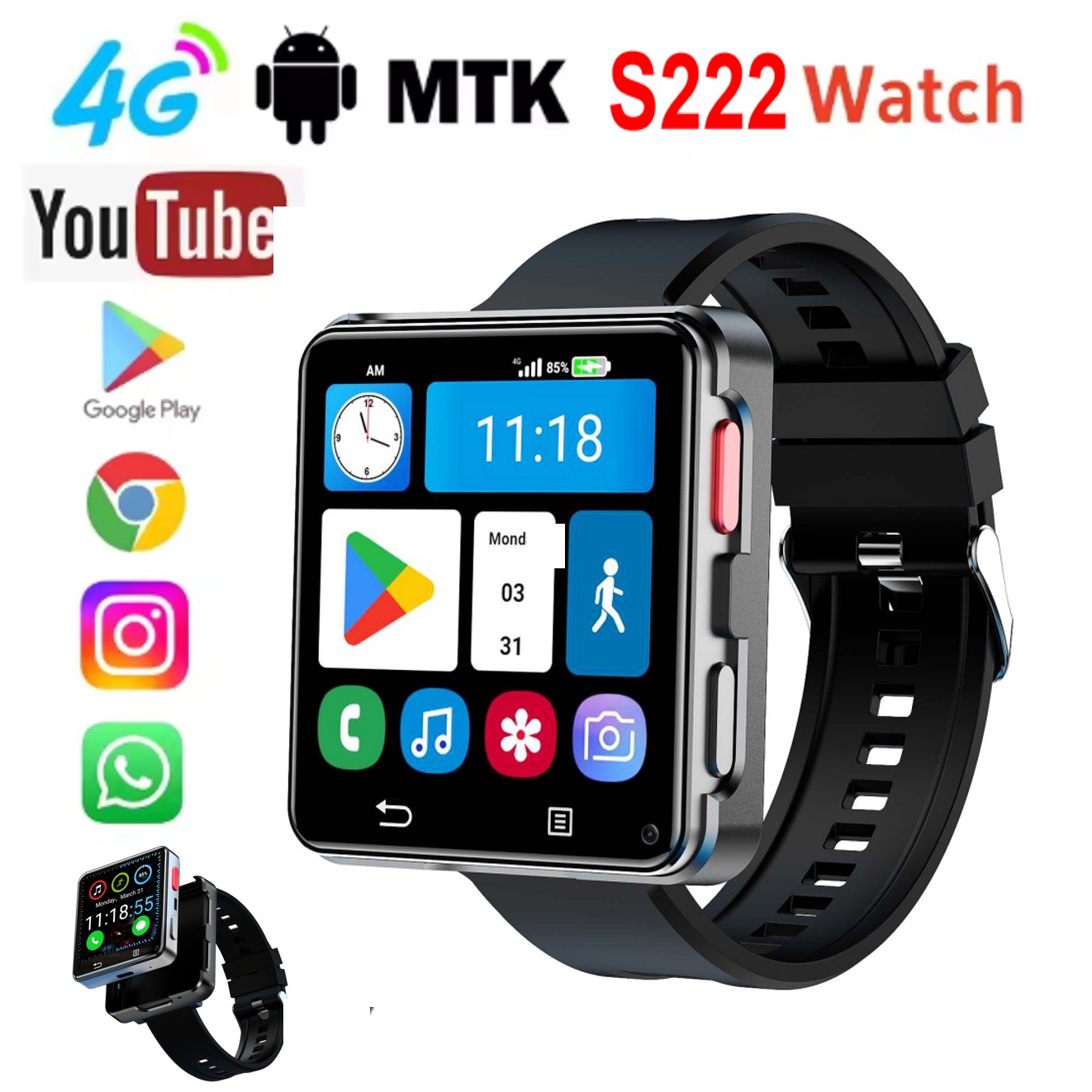 Smartwatches - สมาร์ทวอทช์ S222 รองรับซิมการ์ด 4G หน่วยความจำ RAM