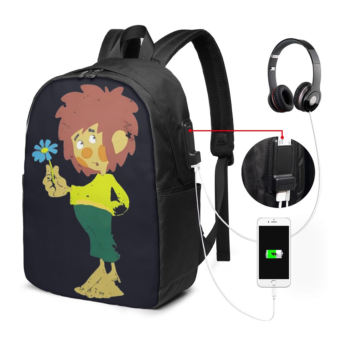 Laptops - Pumuckl Blume - Figur กระเป๋าเป้สะพายหลัง กระเป๋าใส่โน๊ตบุ๊ค