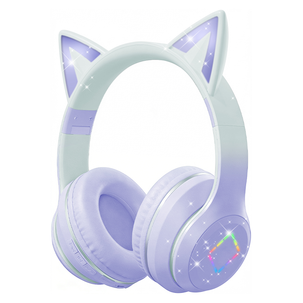 Cat Ear Bluetooth Headset Led - หูฟังไร้สายรูปหูแมวน่ารักคาวาอิ RGB LED, หูฟังบลูทูธแบบครอบหูพร้อมไมโครโฟนสเตอริโอ, ชุดหูฟังสำหรับเล่นเกมสำหรับเด็กผู้หญิงของขวัญ