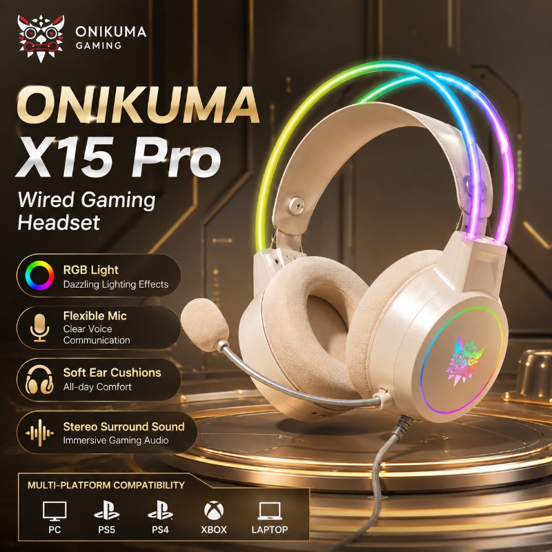 Gaming Headset With Mic Rgb - หูฟังเกมมิ่ง ONIKUMA X15 Pro แบบมีสาย พร้อมไฟ