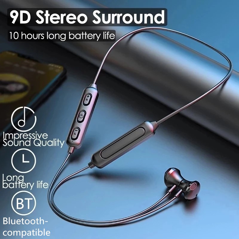 Magnetic Neckband Sports Earphones - ไร้สายบลูทูธ5.0หูฟังกีฬาแม่เหล็กชุดหูฟังIPX5กันน้ำสายคล้องคอหูฟังลดเสียงรบกวนหูฟัง