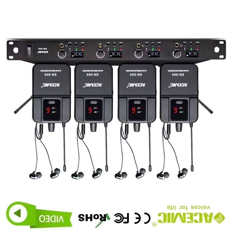 In Ear Monitors For Singers - ระบบมอนิเตอร์แบบไร้สาย 4 ช่องสัญญาณในหู Acemic Professional UHF