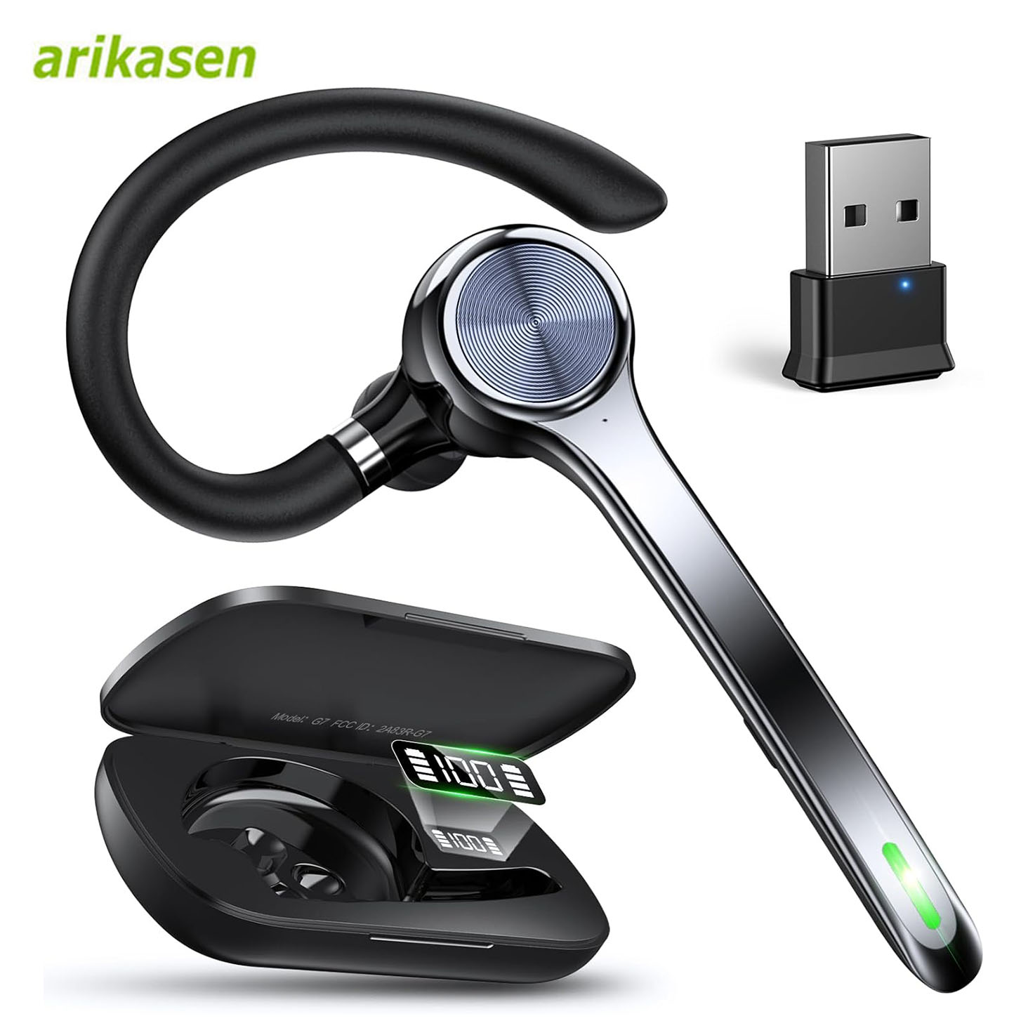 Open Ear Air Conduction Headphones - ชุดหูฟังไร้สาย ชุดหูฟังบลูทูธแบบหูเดียวพร้อมไมโครโฟนตัดเสียงรบกวนและดองเกิล USB หูฟังบลูทูธไร้สายสำหรับคอมพิวเตอร์