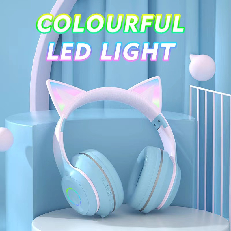 Cat Ear Bluetooth Headset Led - หูฟังบลูทูธแบบคาดศีรษะรุ่นใหม่ขายดีที่สุด ST89M หูฟังบลูทูธไร้สายพร้อมไฟ LED สีไล่เฉดและหูแมวเรืองแสง