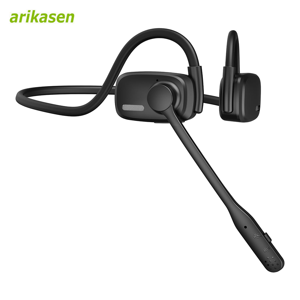 Open Ear Air Conduction Headphones - ชุดหูฟังบลูทูธพร้อมไมโครโฟนบูมตัดเสียงรบกวนแฮนด์ฟรีหูฟังไร้สายแบบเปิดหูปุ่มปิดเสียงสําหรับไดรเวอร์ยิม