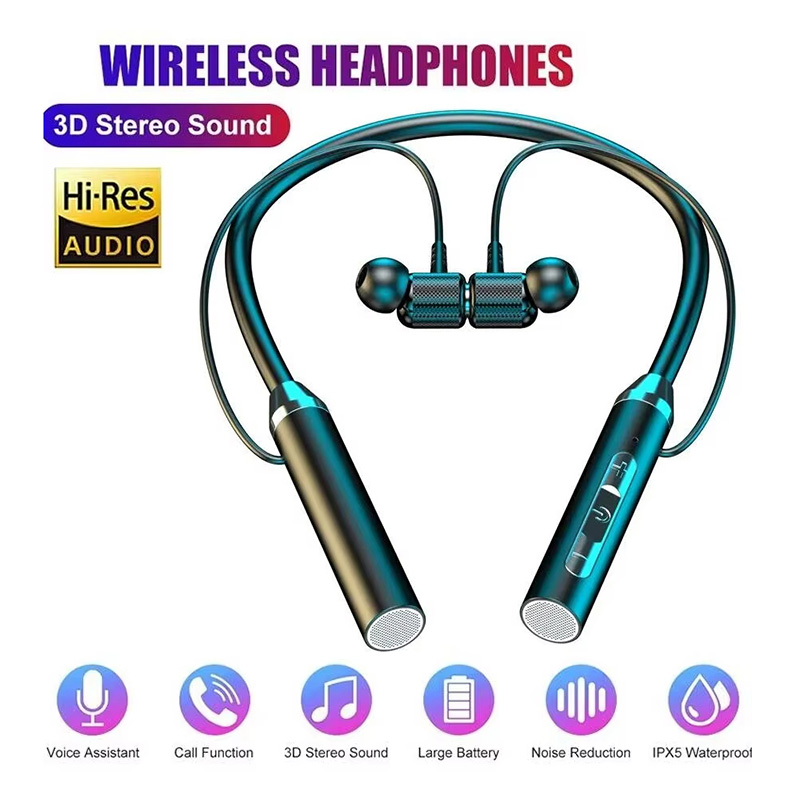 Magnetic Neckband Sports Earphones - บลูทูธ 5.0 หูฟังแบบคล้องคอไฮไฟสเตอริโอชุดหูฟังกีฬาหูฟังแม่เหล็กกันน้ำพร้อมไมโครโฟนหูฟังไร้สายแบบแขวนคอ