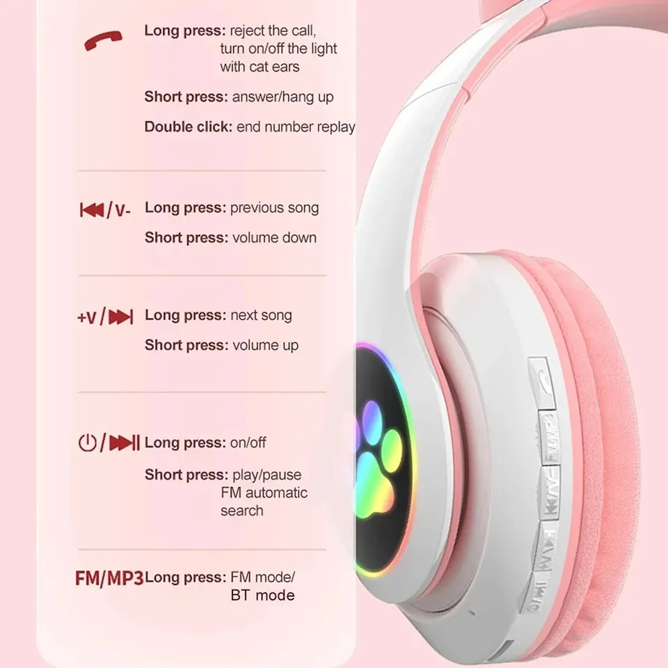 ใหม่ล่าสุด STN-28 ชุดหูฟังไร้ส - Cat Ear Bluetooth Headset Led บทวิจารณ์และราคา