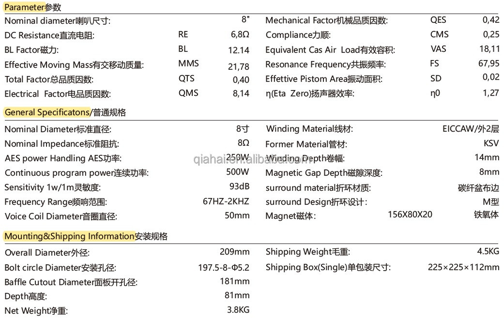 ลำโพงกลางรถยนต์ขนาด 8 นิ้ว 850 - Speakers บทวิจารณ์และราคา