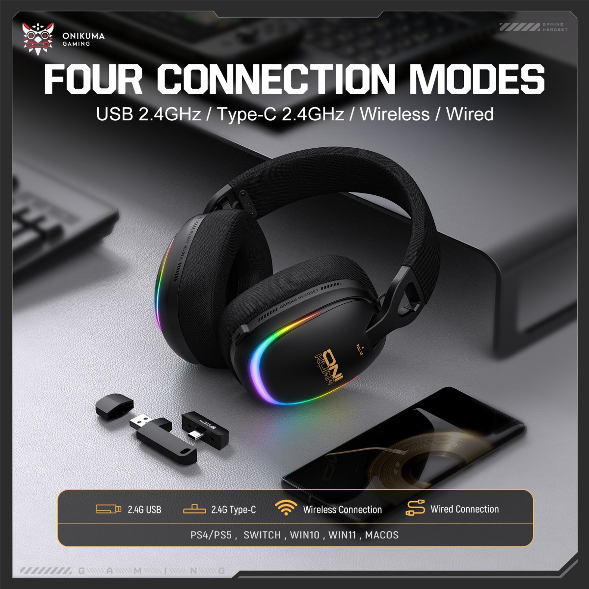 หูฟังเกมมิ่งไร้สาย ONIKUMA GT8 - Gaming Headset With Mic Rgb บทวิจารณ์และราคา