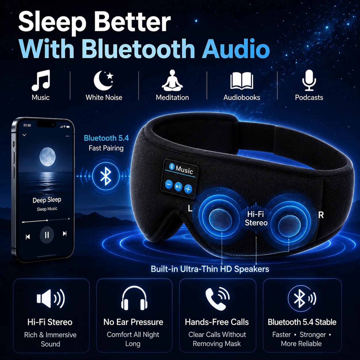 หน้ากากปิดตาสำหรับนอนหลับแบบไร - Sleep Mask Headphones Bluetooth บทวิจารณ์และราคา