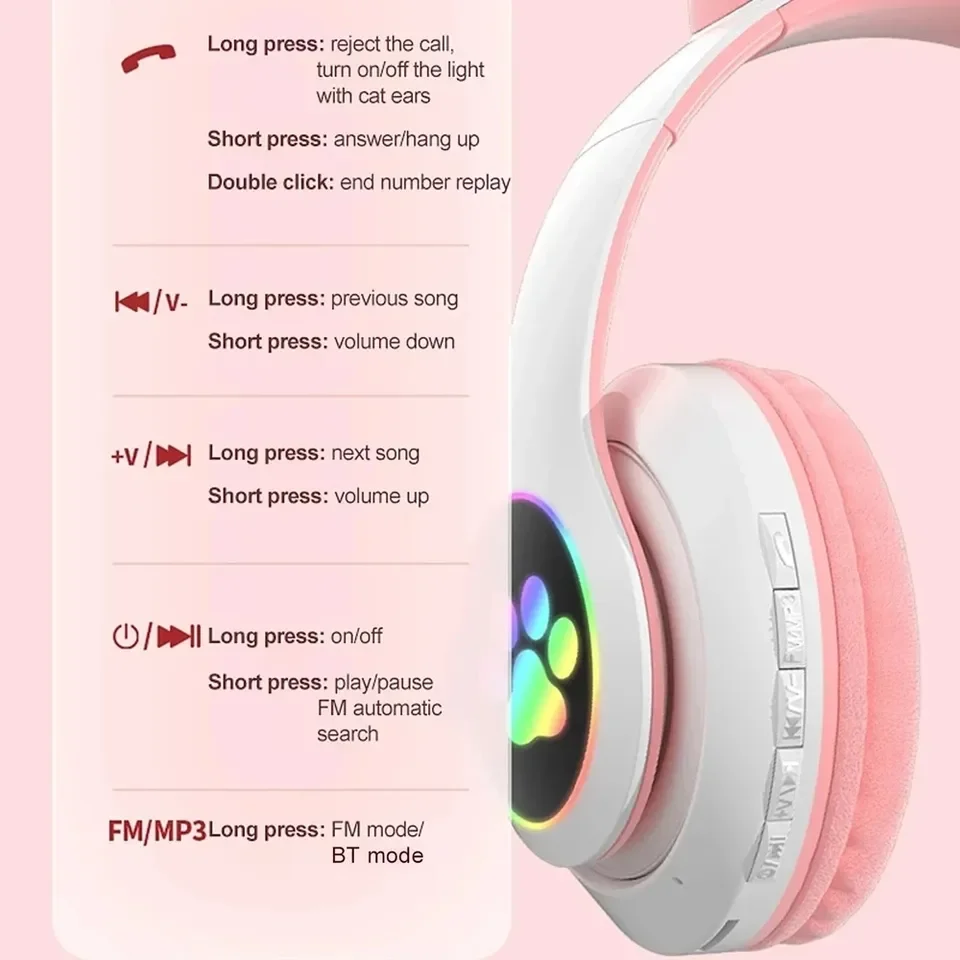 2 ชิ้นชุดหูฟังไร้สายบลูทูธหูฟั - Cat Ear Bluetooth Headset Led บทวิจารณ์และราคา
